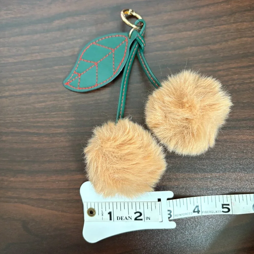 Soft Faux Rabbit Fur Cherry Leaf Keyring Pompom Key Chain Key Ring Bag Charm New